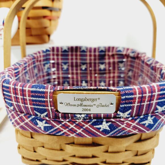 Lot Of 2 Square Longaberger Baskets w/ Handles Liners Tie On Bee Fire Memories - Picture 6 of 16